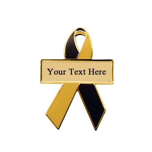 Personalized cause black and gold personalized enamel ribbon pins Platelet Donation School Bus Accidents