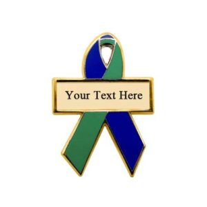 Personalized cause blue and green personalized enamel ribbon pins Adrenoleukodystrophy Cytomegalovirus CMV Neurofibromatosis