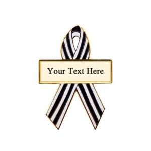 personalized cause blue and white pinstripes personalized enamel ribbon pins Amyotrophic Lateral Sclerosis ALS Lou Gehrigs Disease Motor Neuron Diseases Progressive Muscular Atrophy