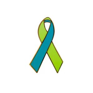 Personalized cause lime green and aqua enamel ribbon pins Adult Stem Cell Donor Healthy Aging