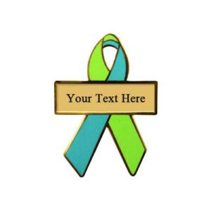 Personalized cause lime green and aqua personalized enamel ribbon pins Adult Stem Cell Donor Healthy Aging