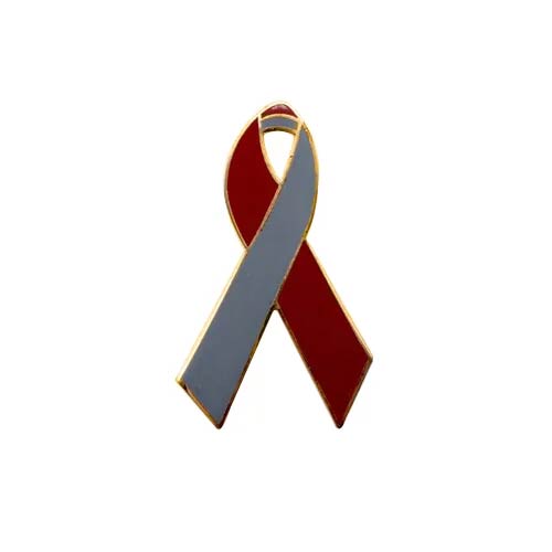 Personalized cause maroon and gray enamel ribbon pins Arachnoid Cysts