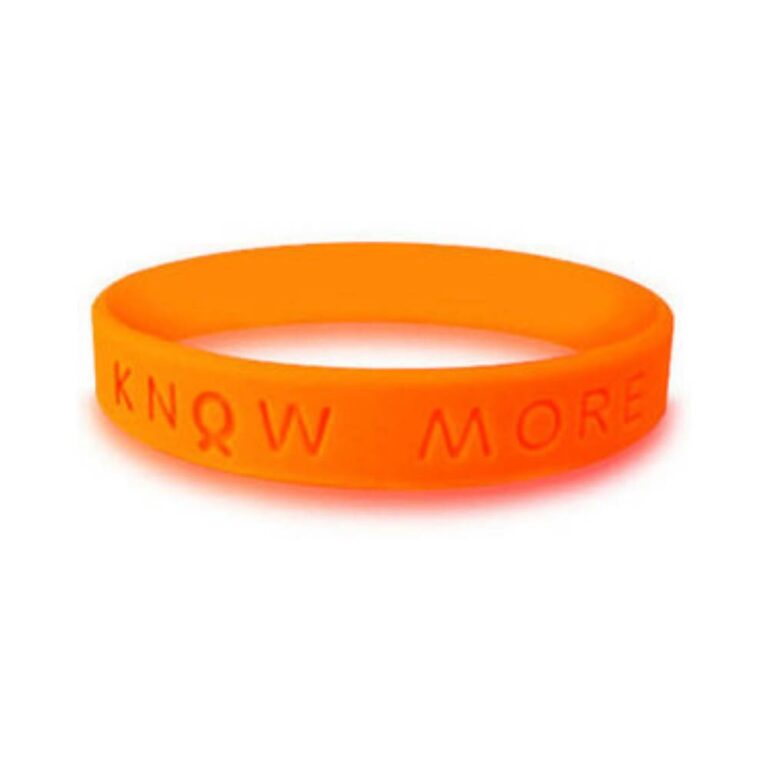 Personalized cause orange KNOW MORE wristband Food Insecurity Hunger Food Deserts Gun Control Leukemia Mass Shooting Prevention Gun Control Self Harm Self Injury World Hunger