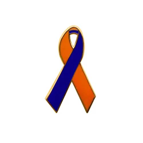 Personalized cause orange and blue enamel ribbon pins Union for International Cancer Control World Cancer Day Marshall County High School Shooting