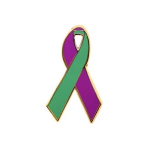 Personalized cause purple and green enamel ribbon pins Hospice Care Palliative Care