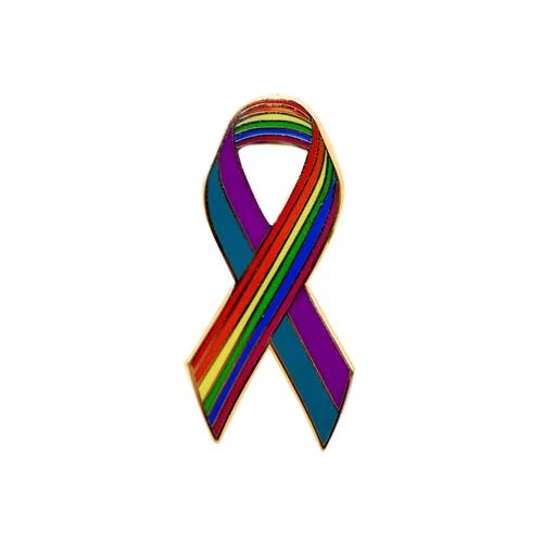 Personalized cause rainbow teal and purple enamel ribbon pins LGBTQ+ Suicide Prevention