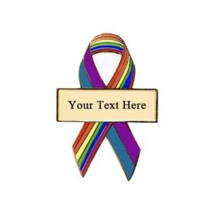 Personalized cause rainbow teal and purple personalized enamel ribbon pins LGBTQ+ Suicide Prevention