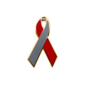 Personalized cause red and gray enamel ribbon pins Ohio State University Suicide Prevention Program Polymicrogyria