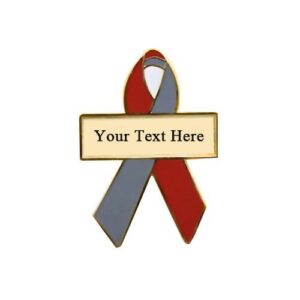 Personalized cause red and gray personalized enamel ribbon pins Ohio State University Suicide Prevention Program Polymicrogyria