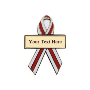 Personalized cause red and white personalized enamel ribbon pins Aplastic Anemia DVT Head Neck Cancer Lip Mouth Cancer Oral Cancer Lip Oropharyngeal Cancer Salivary Gland Cancer Throat Tongue Cancer