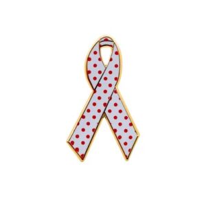 Personalized cause red and white polkadots enamel ribbon pins Grovers Disease Measles Urticaria