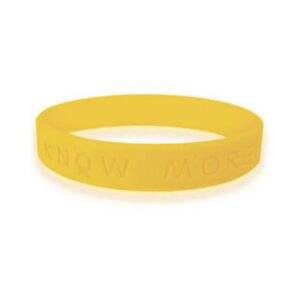 Personalized cause yellow KNOW MORE wristband Bone Cancer Endometriosis Refugees Welcome Spina Bifida