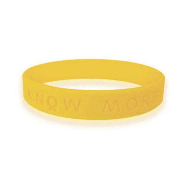 Personalized cause yellow KNOW MORE silicone awareness wristbands Bone Cancer Endometriosis Refugees Welcome Spina Bifida