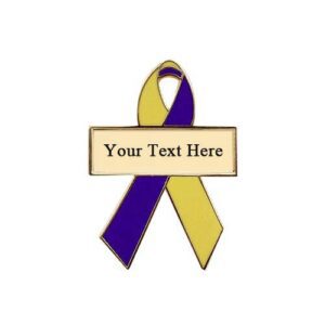 Personalized cause yellow and purple personalized enamel ribbon pins Autoimmune Hepatitis Chemical Injuries Lupus and Endometriosis